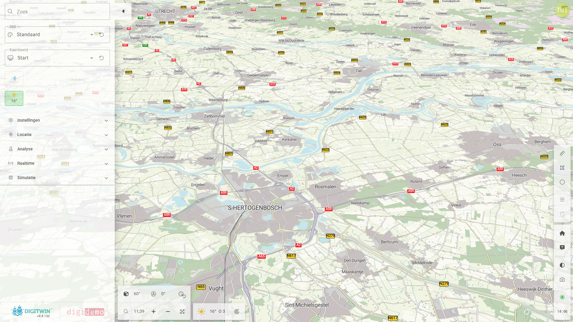 Basisnavigatie met menu en kaartweergave