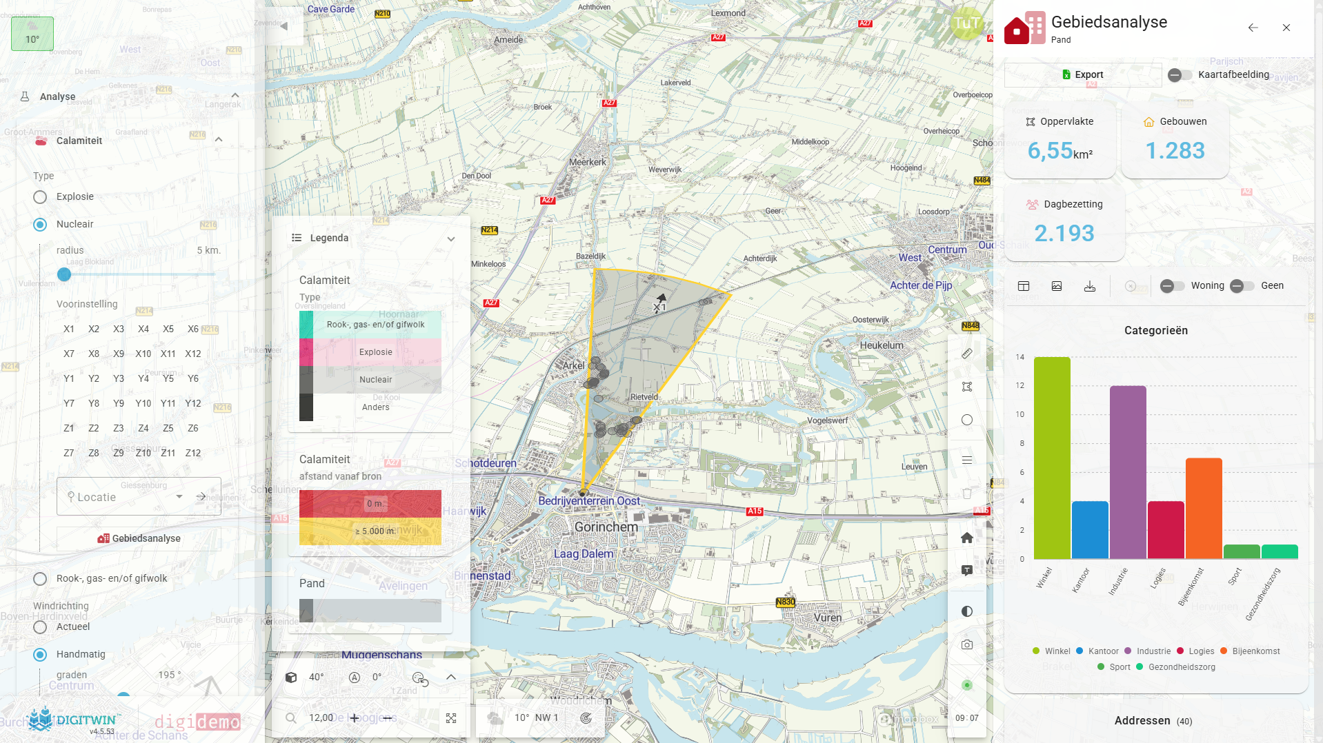 Nucleaire calamiteitenanalyse met radiusinstellingen