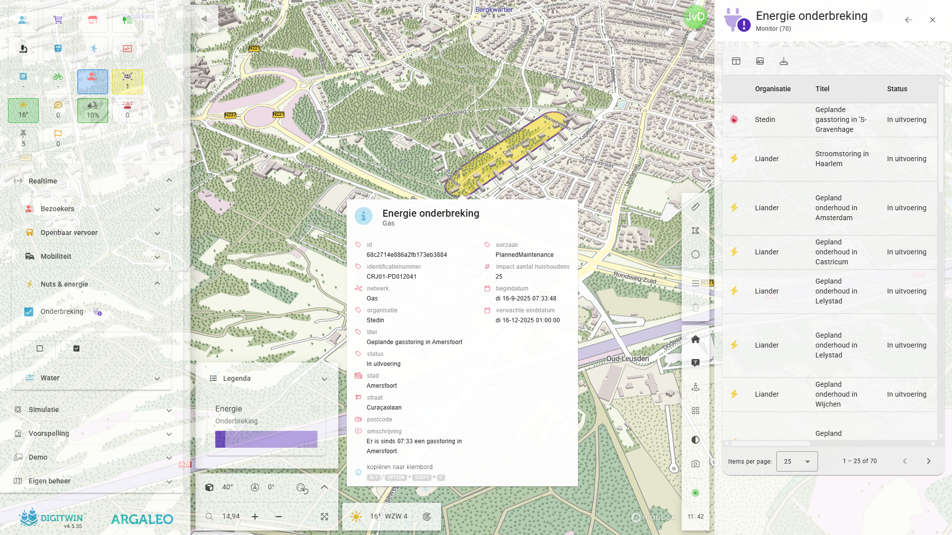 Ingezoomde weergave van een energieonderbreking