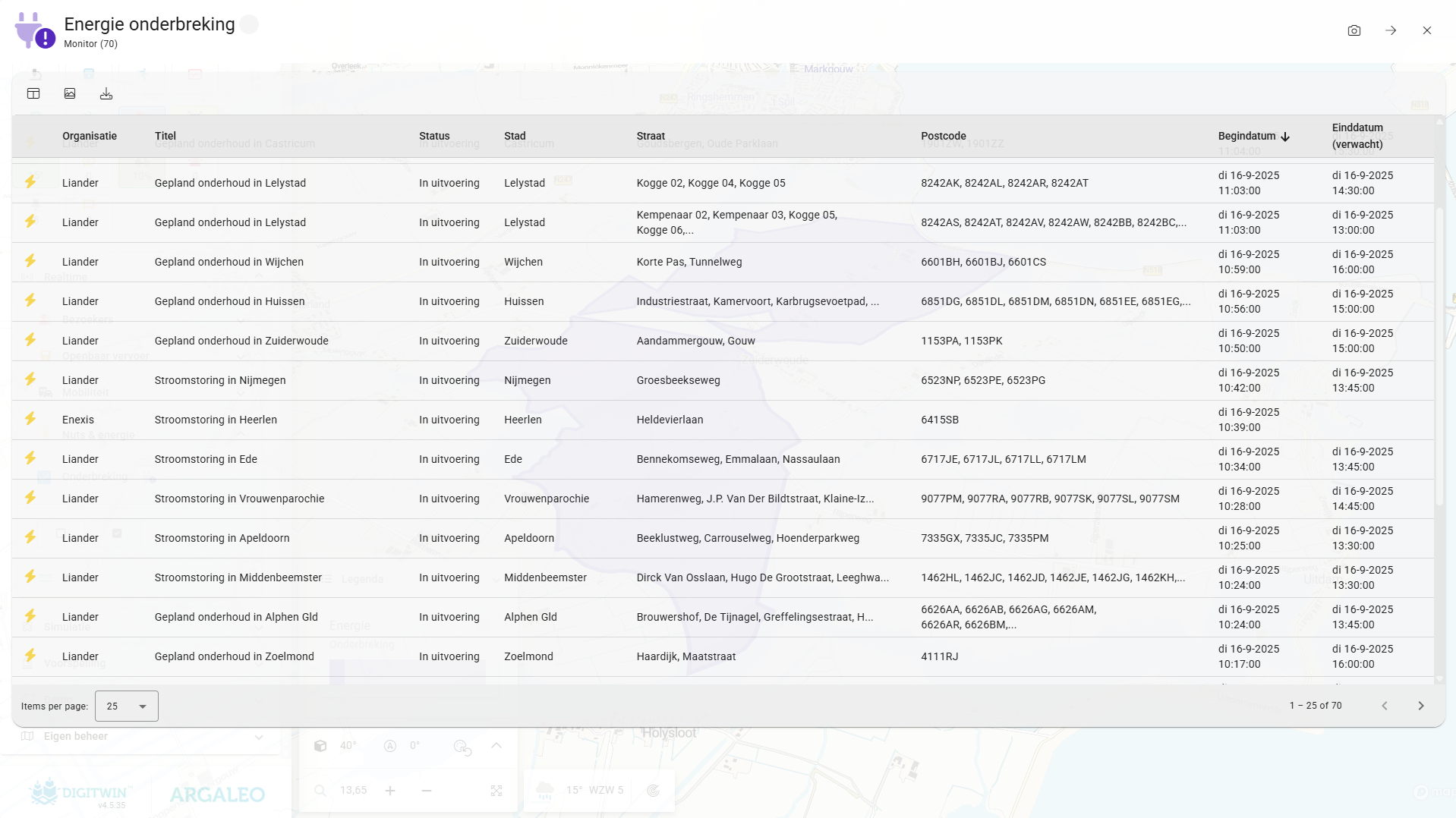 Gedetailleerde informatie over de energieonderbreking