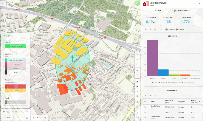 Calamiteitsanalyse in combinatie met gebiedsanalyse: gifwolk op basis van actuele windrichting na brand bij Blerick