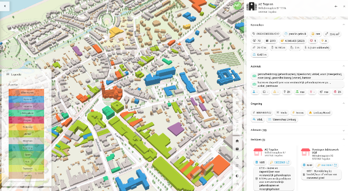 Overzicht van alle panden inclusief gebruiksfuncties in Tegelen, met detailinformatie per pand